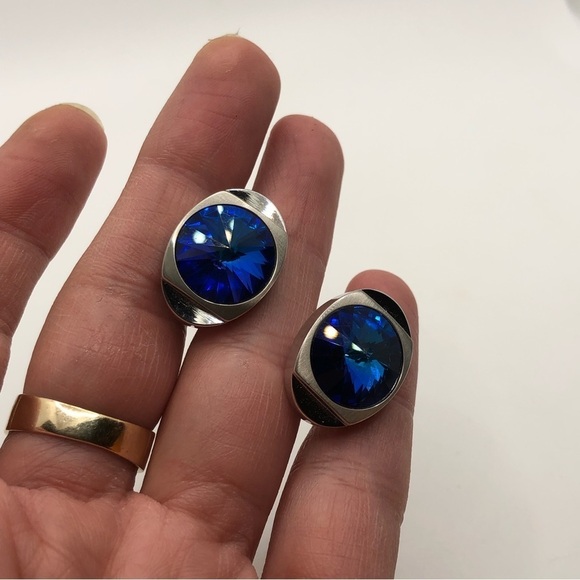 Vtg Hickok Canada Blue Aurora Stone Silver Tone Cuffling / Approx .9” - Picture 6 of 7